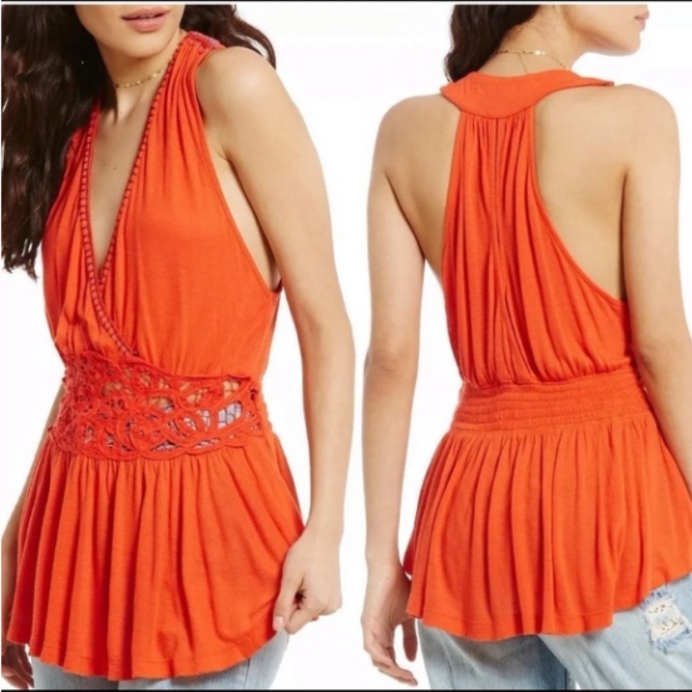 Free‎ People Megan Peplum Boho Knit Blouse Sz S
